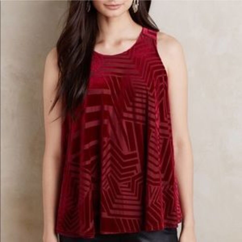 Anthropologie Sunday In Brooklyn Labyrinth Tank Top Womens M Red Velvet Boho